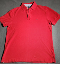 Tommy Hilfiger Polo Shirt Men Medium Red Short Sleeve Quarter Button Logo