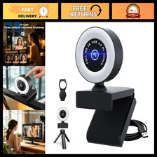 1080P HD USB Webcam with Ring Light, Microphone, Tripod  Privacy Cover - Auto F
