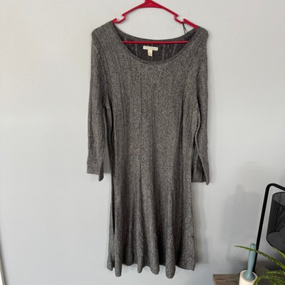 Dana Buchman 3/4 Sleeve Knit Sweater Dress Women's Size Large Gray Ribbed |  eBay
