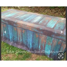 Stack Displays Distressed Wood  Fitted Table Cover Teal Patina 6 Ft Rectangle