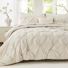 Queen Comforter Set, 7-Piece Bed in a Bag, Pintuck Bedding Sets for All Season,