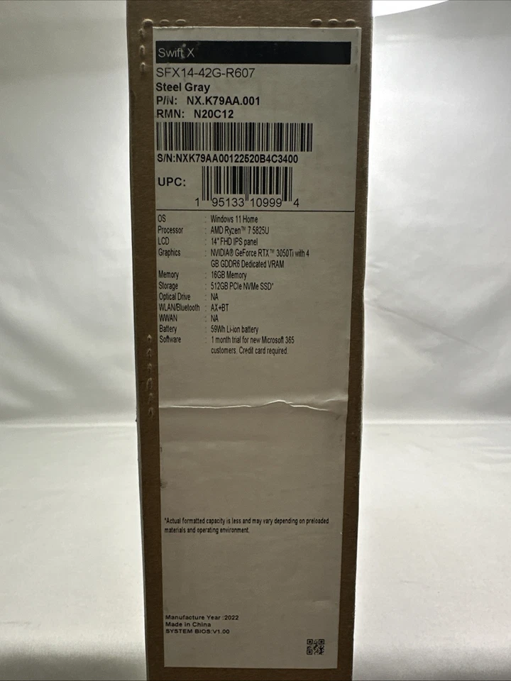 Acer Swift X Laptop 14" Ryzen7 - 16GB 512GB NVIDIA RTX 3050Ti  SFX14-42G-R607 - Image 4 of 4