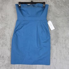 J.Crew Dress Womens 6P Petite Blue Strapless Sheath Pleated Knee Length Party