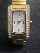 Caravelle Bulova Diamond Womens Rectangular Gold Tone Watch New Battery "45L61"