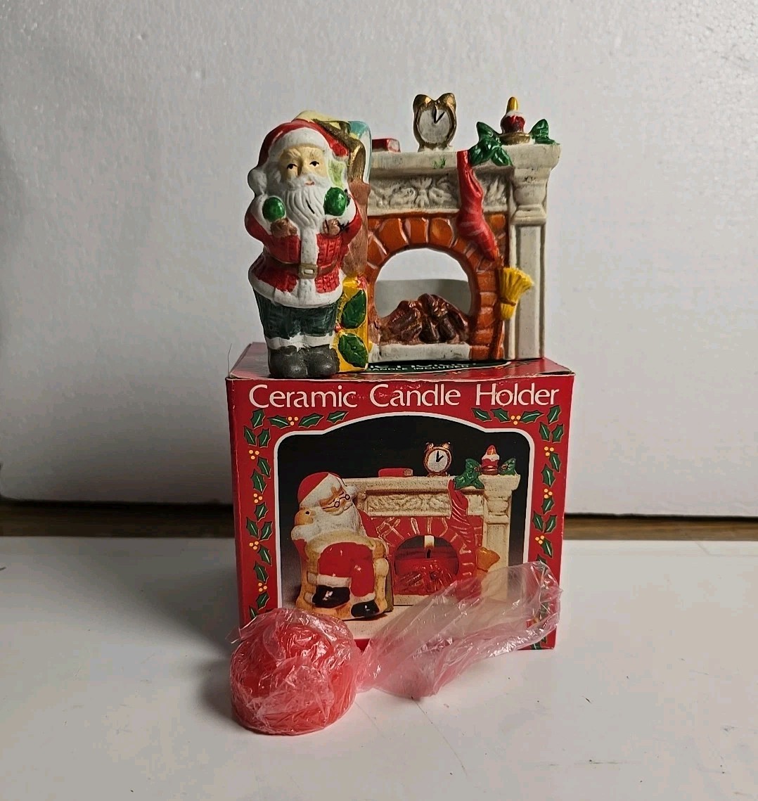 Santa Clause Fireplace Toy Sack Votive Ceramic