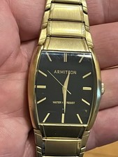Nice ARMITRON Men's watch 20/5117GP Gold Tone, Black Dial RUNS, SETS