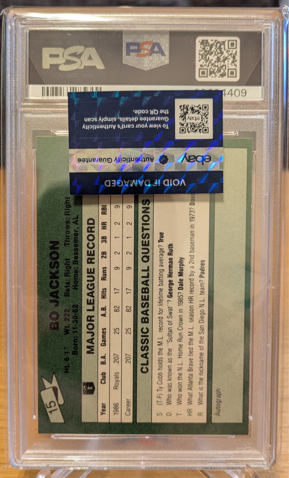 1987 Classic MLB Game autograph Football Baseball 15 Bo Jackson PSA/DNA 10 auto