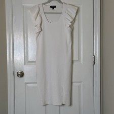 Express White Midi Sheath Dress With Ruffled Sleeves Size S