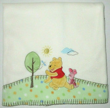 Disney Baby Winnie the Pooh Piglet Cream Green Blanket Dots Tree Dragonfly Sun