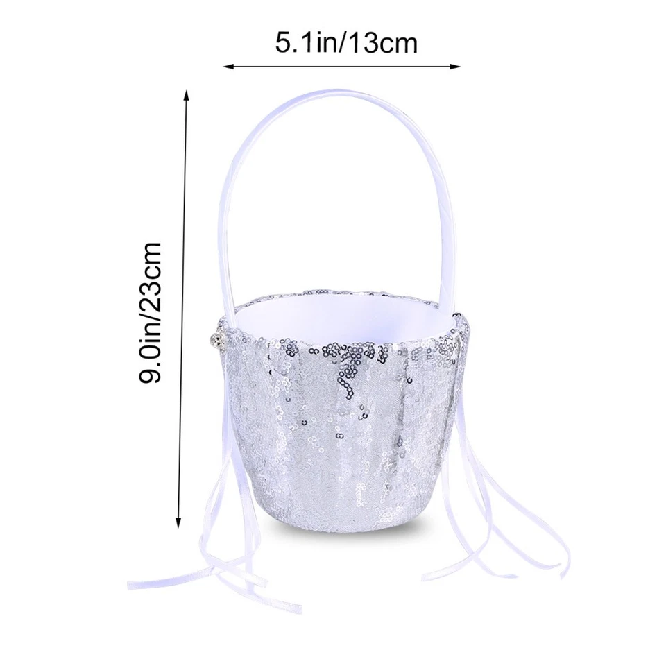  Cesto per ragazza di fiori da sposa vintage con decorazioni in argento con - Immagine 3 di 4