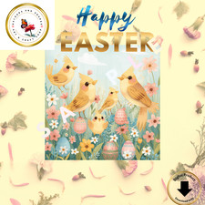 Easter Birds  Digital Greeting  Card  Printable Shareable with Ten  Greetings