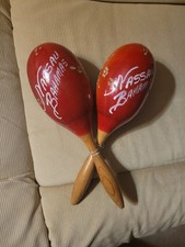 Vintage Maracas 2 Wooden Red Nassau Bahamas Musical Shakers Instrument