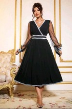 BNWOT Gorgeous Black And Silver Applique Midi Dress, Size 16