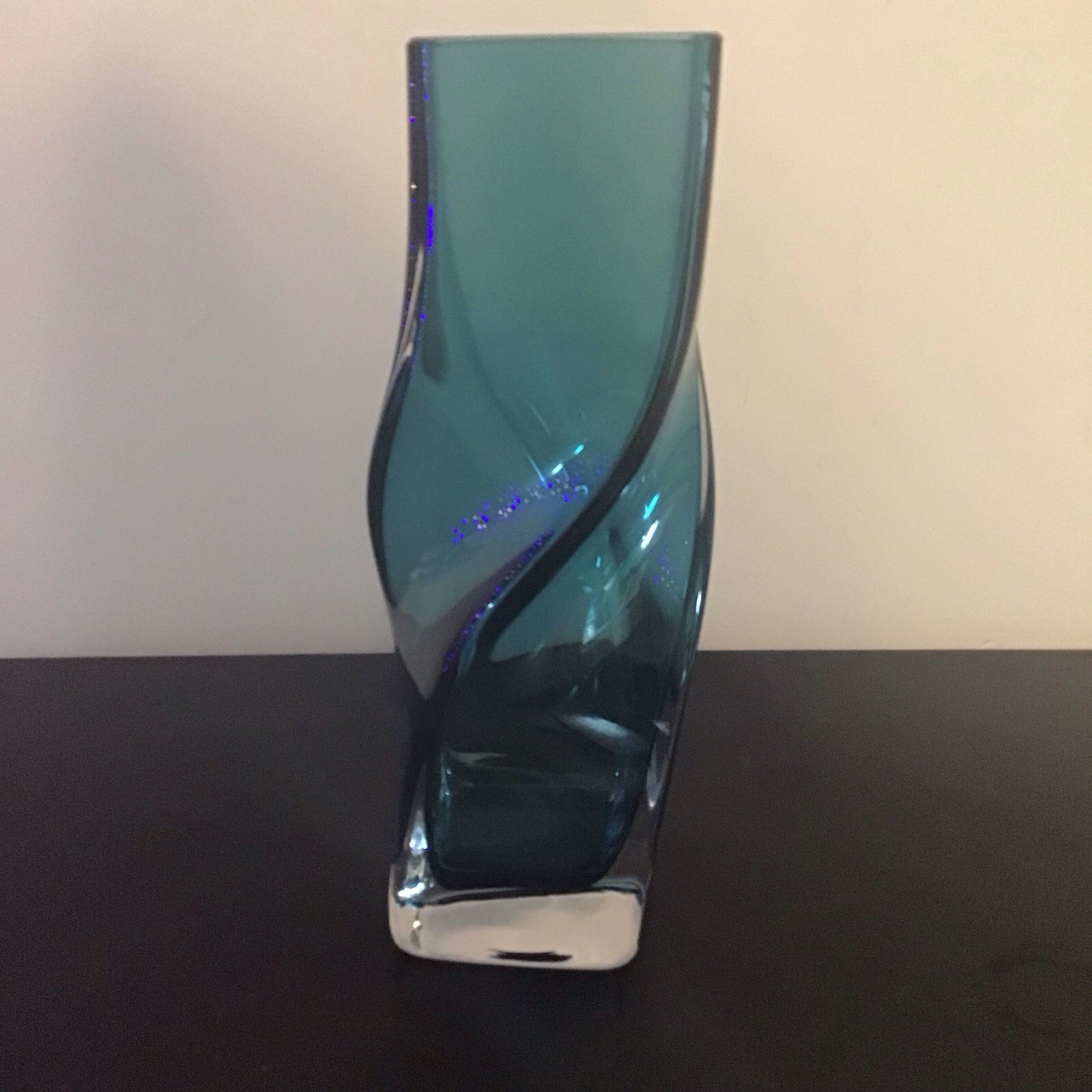 Krosno Sommerso Vase Ocean Blue Modern Art Glass Cubist LSA Poland - HEAVY