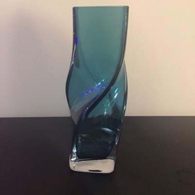 Krosno Sommerso Vase Ocean Blue Modern Art Glass Cubist LSA Poland - HEAVY
