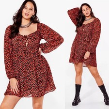 Nasty Gal Red & Black Floral Tie Mini Dress SIZE 18 Orig $116