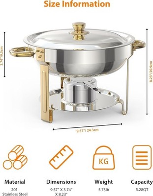 4PCS 5 Quart Chafing Dish Buffet Set Stainless Steel Food Warmer w Dome Lid