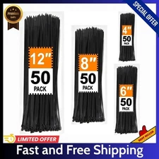 Zip Ties Assorted Sizes 4+6+8+12 inch, 200 Pack, Black Cable Ties, UV Resistant