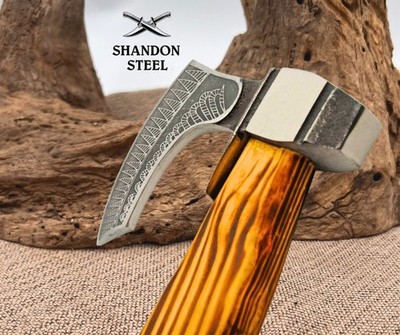 Raven Feather Broad Stainless Steel Axe Head Burnt Ash Wood Handle