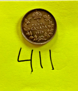 1919 Silver Canada 5 cent coin XF no reserve auction!! (411)