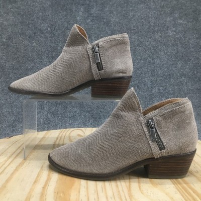 Lucky Brand Boots Womens 6 M Fhuna Ankle Bootie Gray Side Zip Casual Block Heels