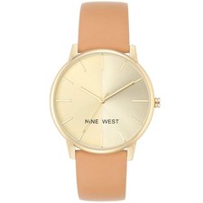 Nine West Women's Gold-Tone and Caramel Colored Strap Watch, Brown/Gold