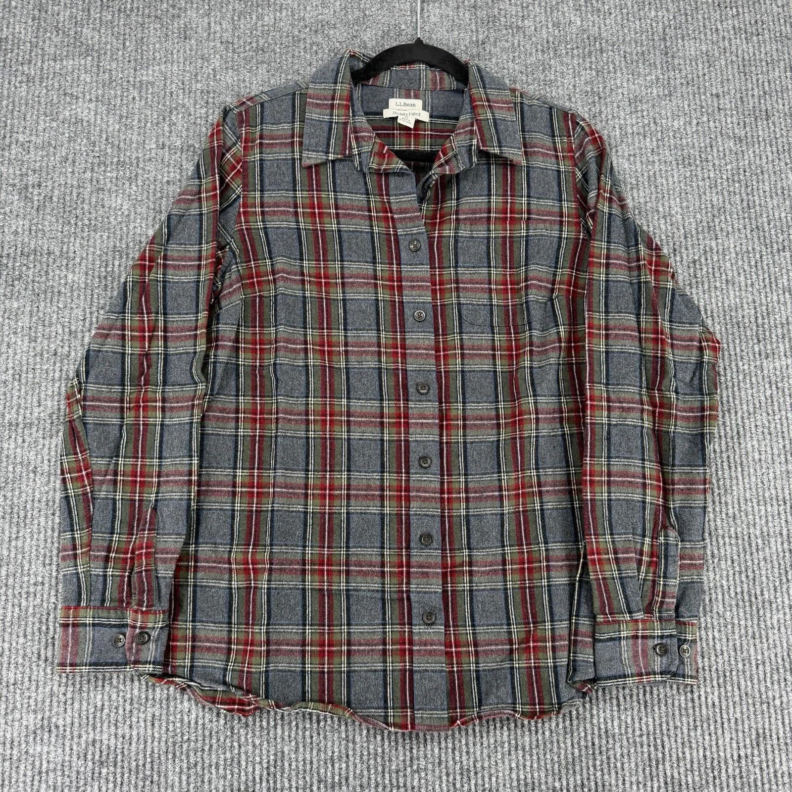 L.L.Bean neutral plaid flannel shirt cotton coastal fisherman medium