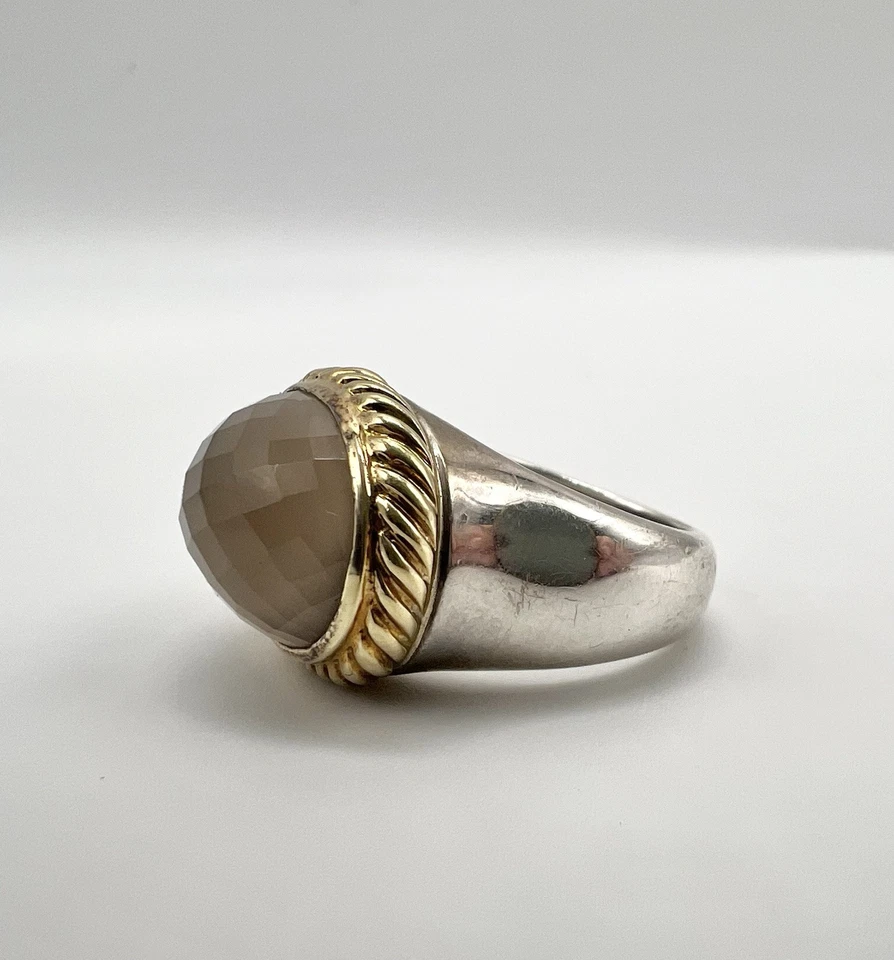 Anillo de cóctel ovalado de cuarzo de plata de ley 925 y 18 quilates de dos tonos David Yurman 