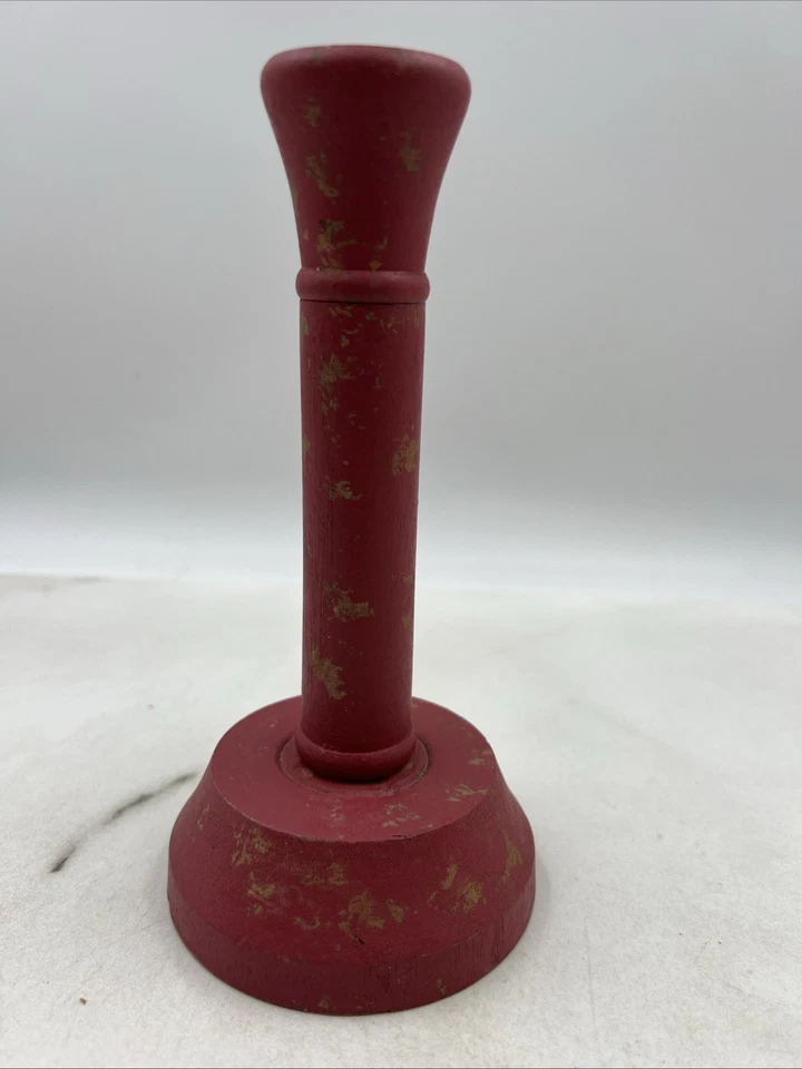 VTG Wood Candle Holder Red Tapered Candlestick Rustic Farmhouse 8" Tall - Image 4 of 4