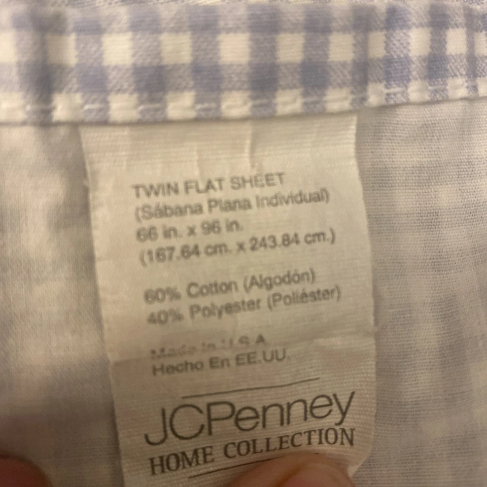 TWO sets Vtg JC Penney Light Blue Classic Gingham Twin Sheets Percale 200 TC - Image 2 of 4