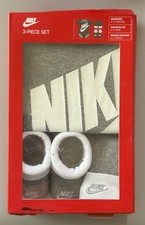 Nike Baby SS Bodysuit, Hat, Booties, 3 Piece Gift Box Set Gray Swoosh 6-12 M