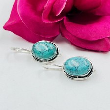 925 Sterling Silver Blue Turquoise  Gemstone  Jewelry Dangle Drop Earring