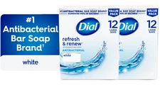 24 Bar Dial Antibacterial Bar Soap, Refresh & Renew, Clean Rinsing, White, 4 oz