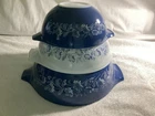Pyrex Cinderella Colonial Mist 3 Nesting Bowl Set #442 #443 #444