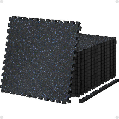 24 Sq Ft Interlocking Gym Mats, 0.79'' Thick Rubber & EVA Foam, Black & Blue