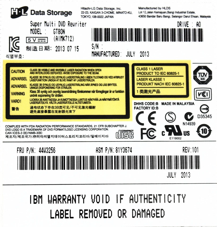 IBM 44W3256 ULTSLM ENHD SATA MLT DVD - Image 3 of 4