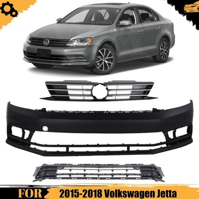 Front Bumper Cover Fascia & Grille Assembly Kit For 2015-2018 Volkswagen Jetta