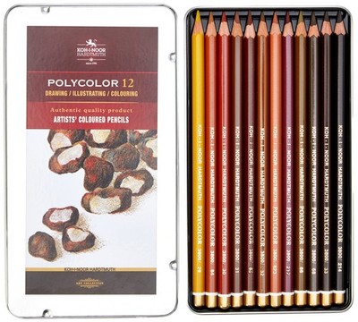 Polycolor Brown Line Artist's Coloured Pencils Professional Grade Set of 12