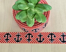 7/8" 1 YD Nautical Grosgrain Ribbon Anchor Sailor Beach Tropical Sea Boating