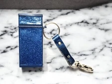 Blue Glitter Portable Mini Pocket Ashtray Keychain with Handy Clip