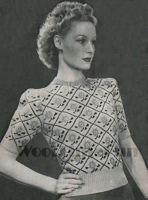 Strickanleitung Vintage Damen 40er Jahre Fair Isle Pullover Blumenmuster
