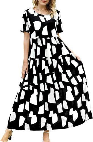 🆕️Oversized COTTON DRESS XL 16 Midi Lagenlook Loose Fit Pockets BLACK WHITE New