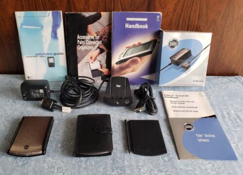 Vintage LOT Palm Pilot Vx Handheld PDA Stylus Charger Leather Metal Case Travel - Afbeelding 1 van 24