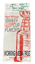 JAMES MACKEY! RED WINGS TEAM RARE MEDIA PASS GAME TWO! 5/9/95 STANLEY CUP READ!