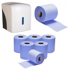 6 Blue Centre Feed 2 Ply Paper Towel & Wall Dispenser Hand Towels