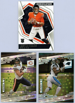   JUSTIN FIELDS 2021 ROOKIES & STARS RC # 104 + DJ MOORE COLE KMET ASTRAL HOLO