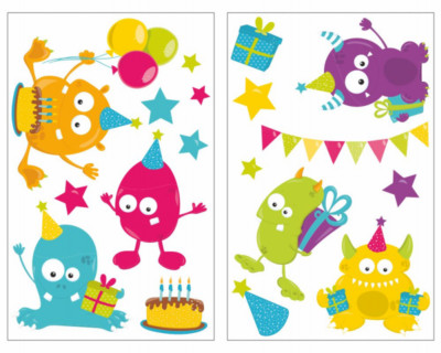 Samunshi 18-teiliges Monster Geburtstag Wandtattoo Set Kinderzimmer  3 Größen