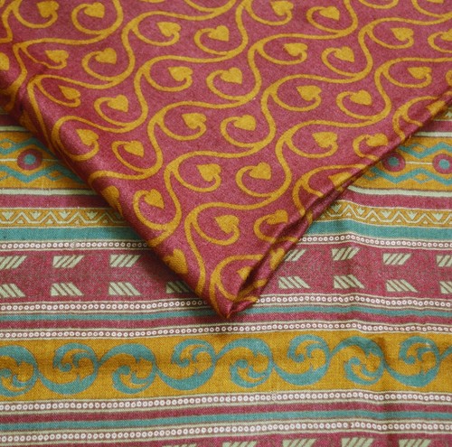 Indian Vintage Maroon & Mustard Heavy Saree Pure Woolen Woven Printed Sari 5yd - Picture 7 of 15