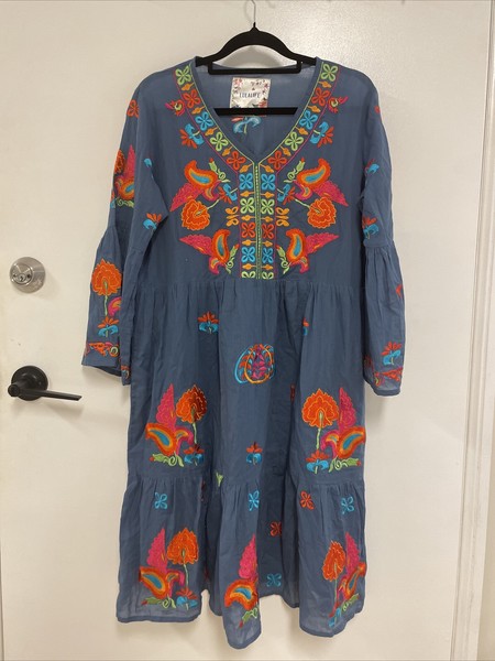 LULALIFE Ruby Yaya style Kaftan Boho Maxi Blue Dress size S S23