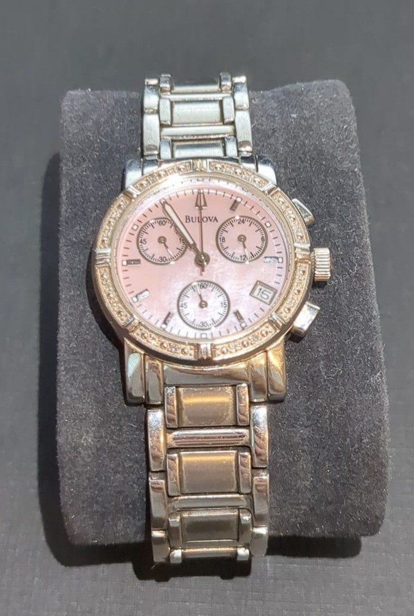Bulova Chrono Pink MOP SS & Diamond Watch C837381 | eBay
